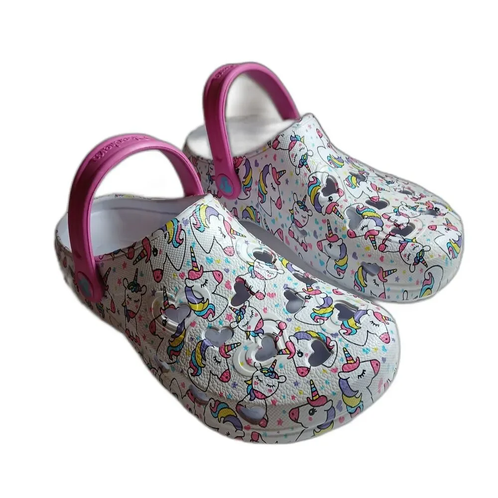 Skechers Foamies Sweetheart Girls Pink White Unicorn Slip On Clog Shoes Size 2